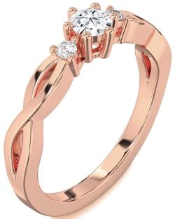 Diamond Rose Gold Knot Round Three Stone Engagement Ring