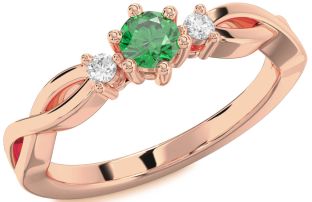 Diamond Emerald Rose Gold Knot Round Promise Ring