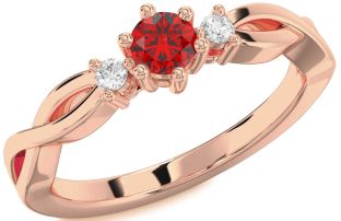 Diamond Ruby Rose Gold Silver Knot Round Promise Ring