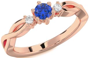 Diamond Blue Sapphire Rose Gold Knot Round Promise Ring