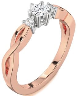 Diamond White Rose Gold Knot Round Three Stone Engagement Ring
