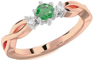 Diamond Emerald White Rose Gold Knot Round Promise Ring
