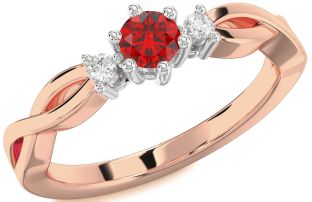 Diamond Ruby Rose Gold Silver Knot Round Promise Ring