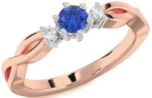Diamond Blue Sapphire White Rose Gold Knot Round Promise Ring