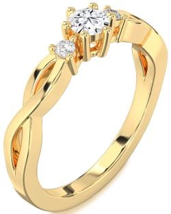 Diamond Gold Knot Round Three Stone Engagement Ring