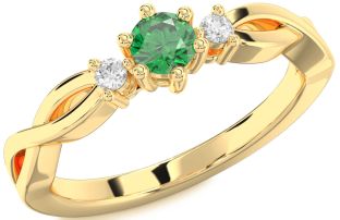 Diamond Emerald Gold Knot Round Promise Ring