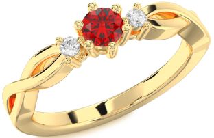 Diamond Ruby Gold Silver Knot Round Promise Ring