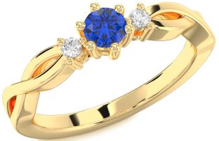 Diamond Blue Sapphire Gold Knot Round Promise Ring