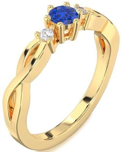 Diamond Blue Sapphire Gold Knot Round Three Stone Engagement Ring