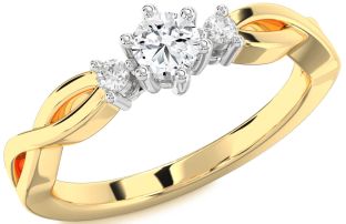 Diamond White Yellow Gold Knot Round Promise Ring