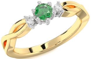 Diamond Emerald White Yellow Gold Knot Round Promise Ring