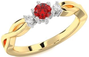 Diamond Ruby White Yellow Gold Knot Round Promise Ring