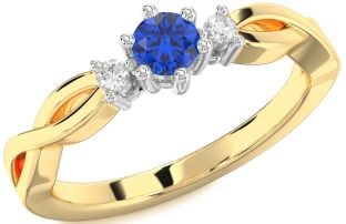 Diamond Blue Sapphire Gold Silver Knot Round Three Stone Engagement Ring