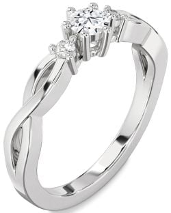 Diamond White Gold Knot Round Three Stone Engagement Ring