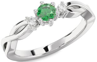 Diamond Emerald White Gold Knot Round Promise Ring