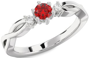 Diamond Ruby Silver Knot Round Promise Ring