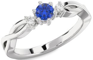 Diamond Blue Sapphire White Gold Knot Round Promise Ring