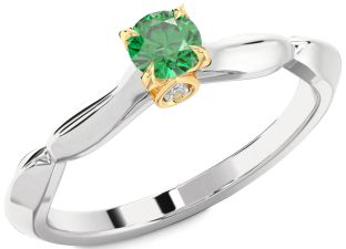 Diamond Emerald White Yellow Gold Round Promise Ring