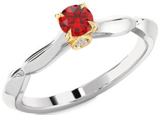 Diamond Ruby White Yellow Gold Round Promise Ring