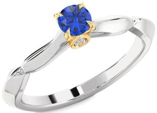 Diamond Blue Sapphire Silver & 10K gold Round Promise Ring