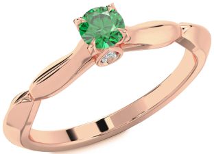 Diamond Emerald Rose Gold Round Promise Ring