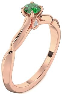 Diamond Emerald Rose Gold Round Promise Ring