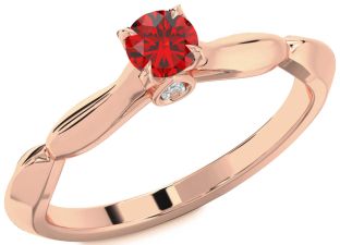 Diamond Ruby Rose Gold Silver Round Promise Ring