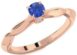 Diamond Blue Sapphire Rose Gold Round Promise Ring