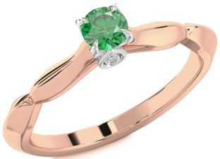 Diamond Emerald White Rose Gold Round Promise Ring