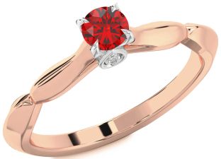 Diamond Ruby White Rose Gold Round Promise Ring