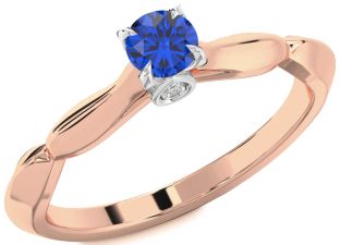 Diamond Blue Sapphire White Rose Gold Round Promise Ring