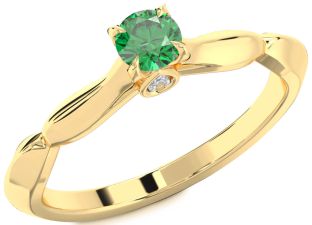 Diamond Emerald Gold Round Promise Ring