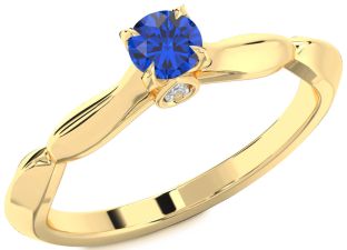 Diamond Blue Sapphire Gold Round Promise Ring