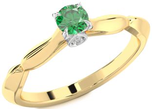 Diamond Emerald White Yellow Gold Round Promise Ring