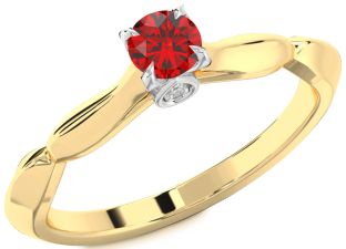 Diamond Ruby White Yellow Gold Round Promise Ring