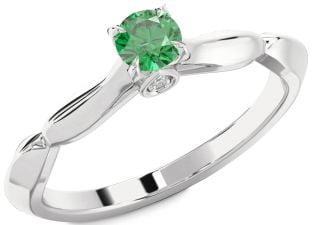 Diamond Emerald White Gold Round Promise Ring