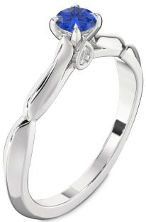 Diamond Blue Sapphire Platinum Round Promise Ring