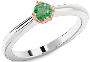 Emerald Silver & 10K Rose Gold Round Promise Ring