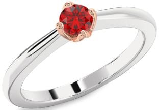 Ruby Silver & 10K Rose Gold Round Promise Ring