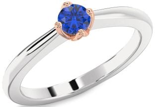 Blue Sapphire Rose Gold Silver Round Promise Ring
