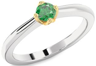 Emerald White Yellow Gold Round Promise Ring