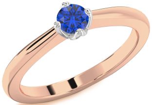 Blue Sapphire White Rose Gold Round Promise Ring