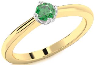 Emerald White Yellow Gold Round Promise Ring