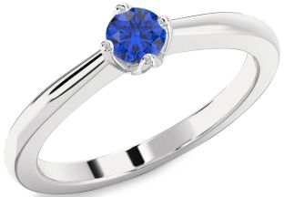 Blue Sapphire White Gold Round Promise Ring