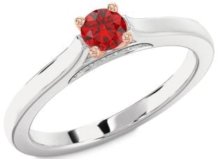 Diamond Ruby White Rose Gold Round Promise Ring