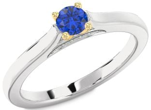 Diamond Blue Sapphire Silver & 10K gold Round Promise Ring