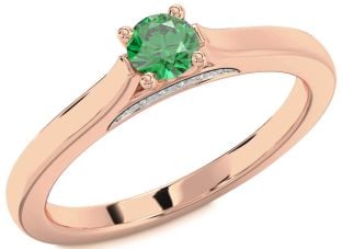 Diamond Emerald Rose Gold Round Promise Ring