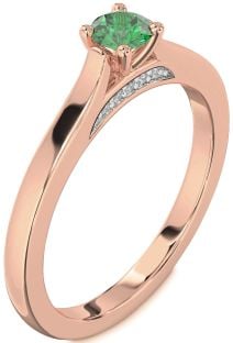 Diamond Emerald Rose Gold Round Promise Ring