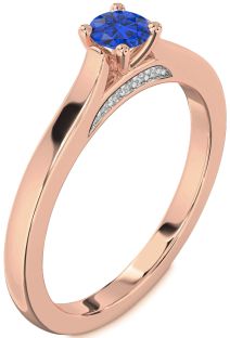 Diamond Blue Sapphire Rose Gold Round Promise Ring