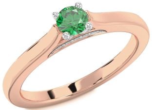 Diamond Emerald White Rose Gold Round Promise Ring